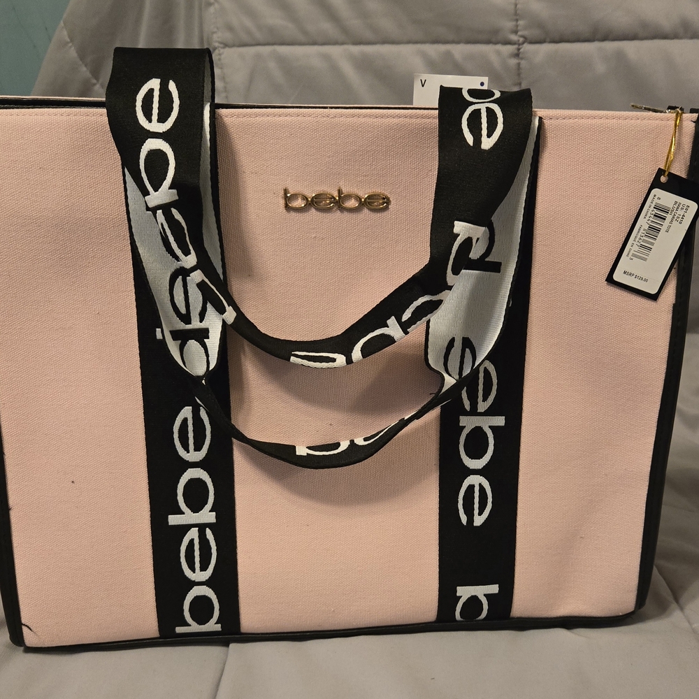 Bebe Pink Tote with Black and Gold Details